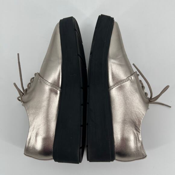 Aldo Severradia Flats Womens 8.5 Silver Metallic Leather Platform Oxford Lace Up - Picture 5 of 11